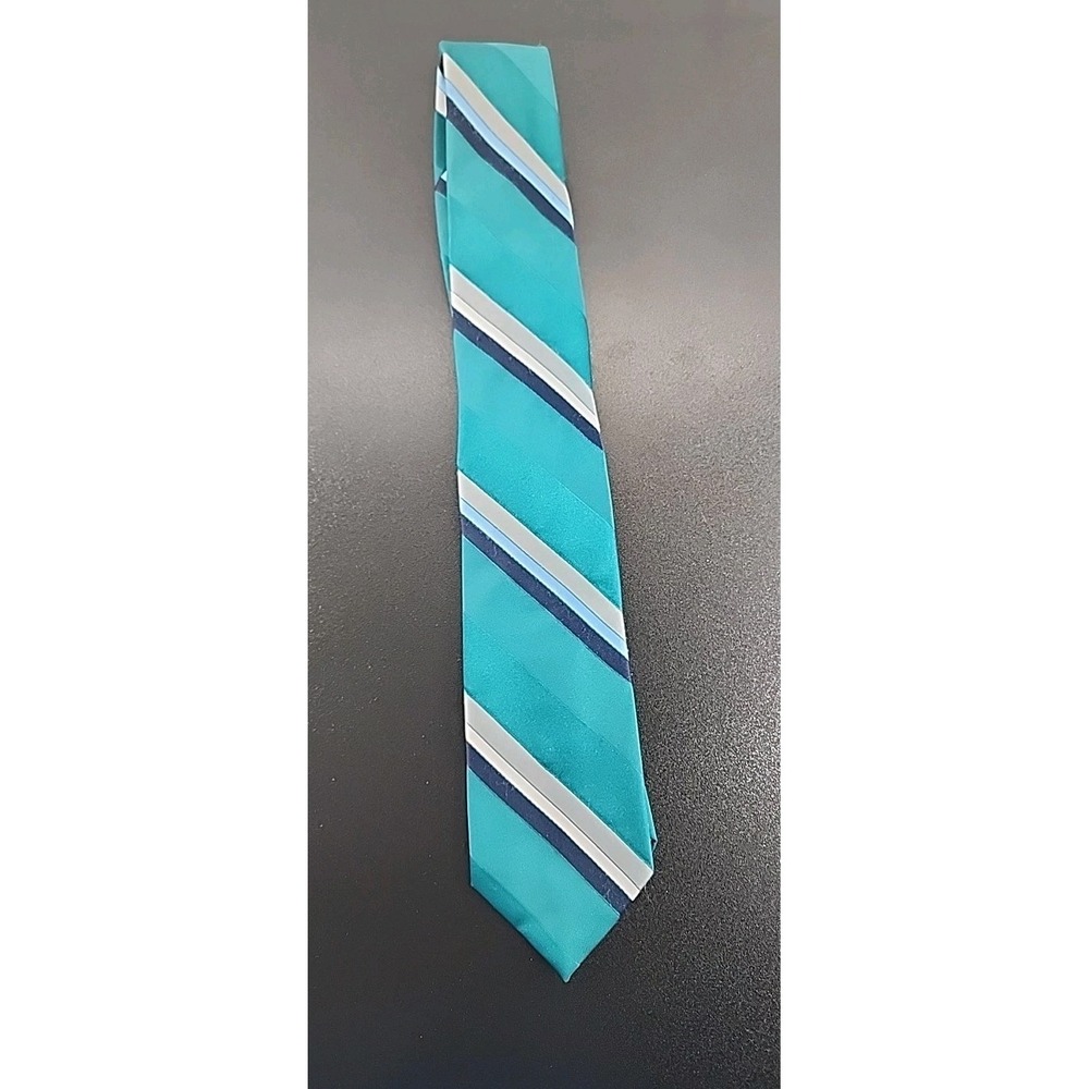 Claybrooke Tie Silk Blend Diagonal Striped‎ Brown Teal Gray Blue